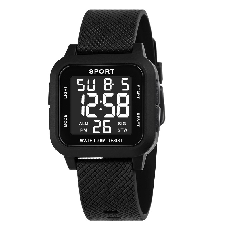 Digital Alarm Clock - Montre de sport noire pour hommes,